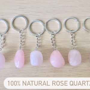 Rose Quartz keyring. Natural. Unique each one is different. Semi precious stone keyring, Eco friendly. Pink quartz, Boho, keychain. gift