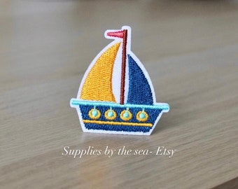 Boat Iron-On Patch, Nautical Badge, Maritime Badge, DIY Embroidery, Boat Embroidered Applique, Embroidery Badge, gift for sailor. Dad gift
