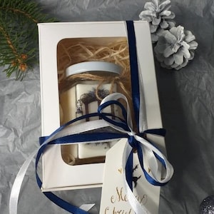 Christmas Organic Soy Wax Candle in Glass Jar | Wooden Wick Candle with Oil | Holiday & New Year Home Decor | Gift Candle 196g