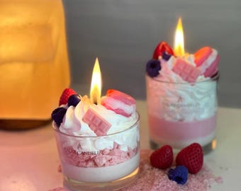 Vela de algodón de azúcar hecha a mano / Vela de postre con crema batida / Vela colorida y original / Vela perfumada de cera de soja / Vela de regalo acogedora