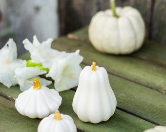 Patisson Candle Set | 3 Pumpkin Candles | Fall Home Decor | Halloween Decoration | Autumn Candle | Gold Tail Pumpkin Decor | Eco Wax