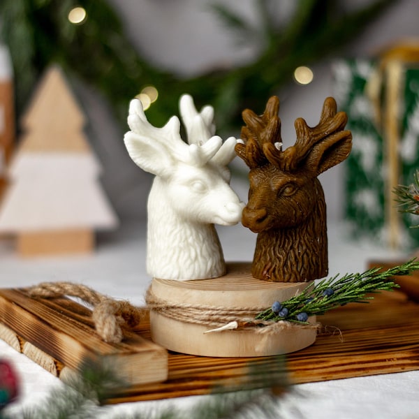The Deer Christmas Candle - Deer candle Home Decor - Craft candle Deer - 3D Deer Candle - Cozy white and Brown Deer Elk Christmas Decoration