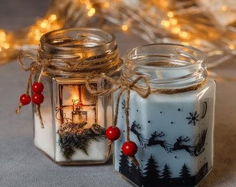 Christmas Organic Soy Wax Candle | Wooden Wick Candle with Oil | Holiday & New Year Home Decor | Christmas Sweets Aroma | 196g