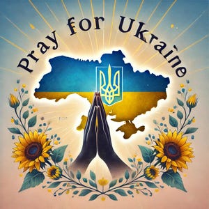 Gebet für die Ukraine Digitale Kunst, Ukrainische Flagge Wandkunst, Hände im Gebet, Sonnenblume Ukraine Wandkunst, Blau Gelb Poster - Ukrainisch