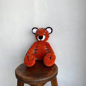Handmade Knitted Tiger Toy | Orange Striped Plush | Soft Crochet Animal | Safe Kids Toy | Big Christmas Gift | Handmade in Ukraine