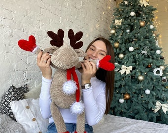 Plush Knitted Christmas Deer | Handmade Holiday Toy | Cute Deer for Kids | Festive Gift | Ukrainian Christmas Décor | Soft Plush Gift