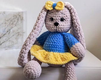 Knitted Bunny Rabbit Stuffed Toy - Ukrainian bunny toy, Crochet Bunny Stuffed Animal, gifts from Ukraine, crochet bunny toy - crochet animal