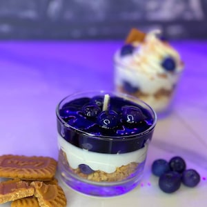Blueberry Cheesecake Candle | Natural Soy Wax | Dessert Food Candle | Fake Cake Candle | Purple Candle Jar | Scented Gift Candle