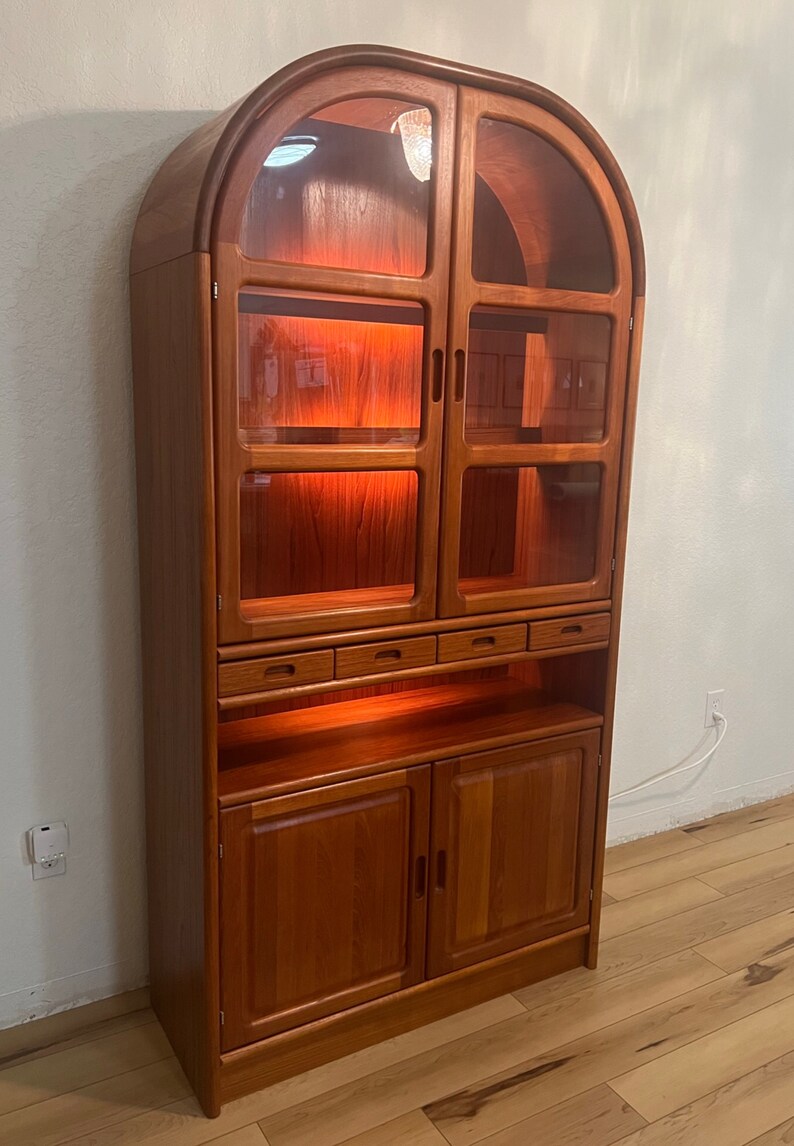 SOLD Vintage Mid Century Arched Teak Hutch Etsy