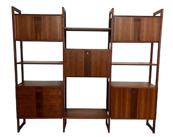 SOLD Mid Century Three Bay Double Sided Freestanding Wall Unit
