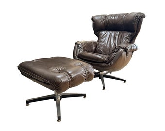 SOLD Vintage Mid Century Swivel Egg Chair and Ottoman