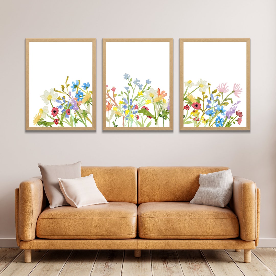 Wildflowers Gallery Wall Print Set of 3, Botanical Watercolor Farmhouse ...