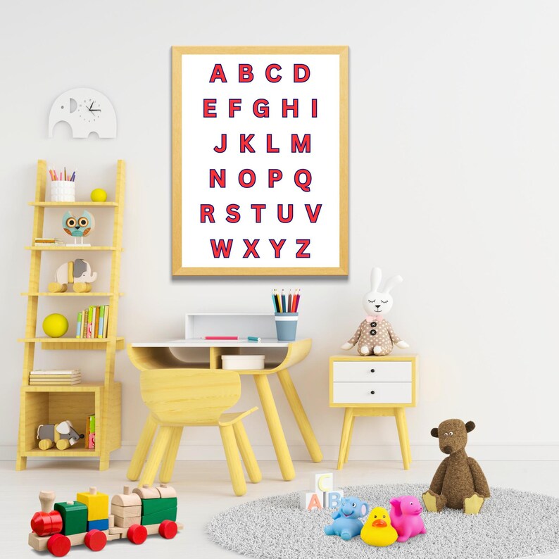 Kids Educational Alphabet Poster, Red ABC Printable Wall Art for the ...