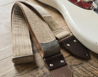 Handmade Guitar Strap / Custom Guitar Strap, White Vintage Striped Design, LTD Edition "Drifter"