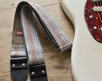 Handmade Guitar Strap / Custom Guitar Strap, Vintage Blue Woven Pattern, LTD Edition "Riptide"