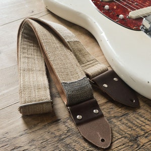 Handmade Guitar Strap / Custom Guitar Strap, White Vintage Striped Design, LTD Edition &quot;Drifter&quot;