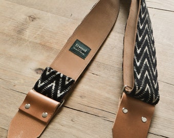 Handmade Guitar Strap / Custom Guitar Strap, Black & White Vintage Design, LTD Edition "Nightcurrents"