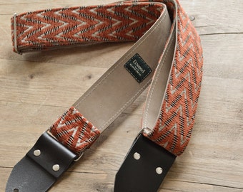Correa de guitarra vintage / Correa de guitarra hecha a mano, diseño tejido naranja, personalizada, edición limitada "Terracota"