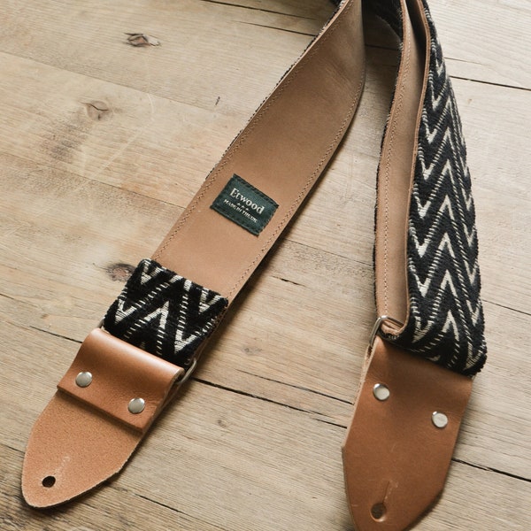 Handmade Guitar Strap / Custom Guitar Strap, Black & White Vintage Design, LTD Edition "Nightcurrents"