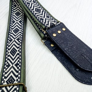 Handmade Guitar Strap - Vegan Cork Leather Ends - Handcrafted in the UK - Suitable for Acoustic, Electric and Bass Guitar