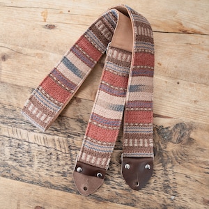 Vintage Guitar Strap / Custom Guitar Strap, Red Striped Design, LTD Edition &quot;Reef&quot;, Handmade in the UK, Gifts for Guitarists