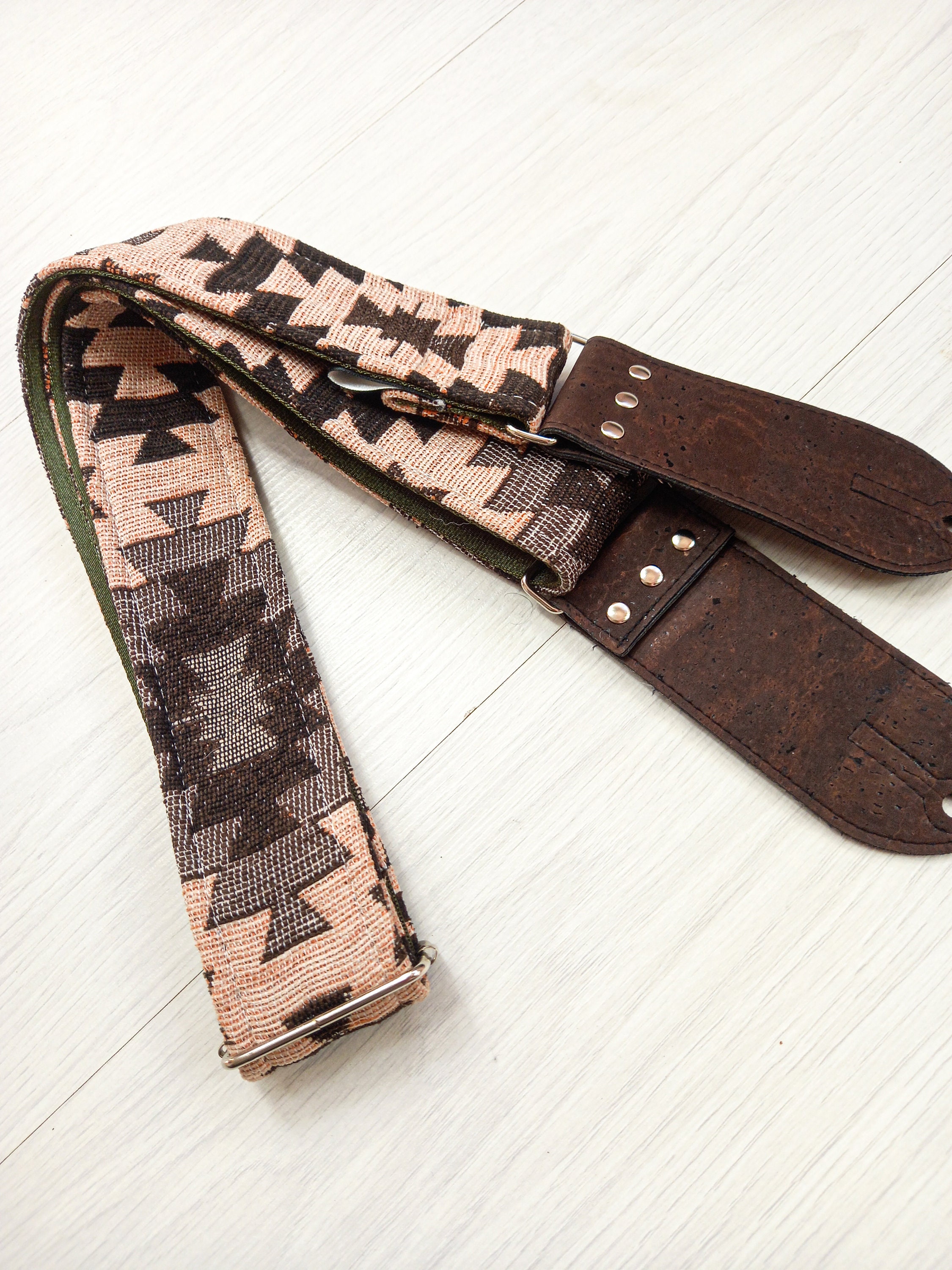 Retro Guitar Strap Vegan Guitar Strap Cork Leather Ends Etsy