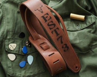 Premium Personalized Leather Guitar Strap, Custom Guitar Strap, Guitarist Gift, Gift for Him, Musical Graduation Gift for Guitar Lovers