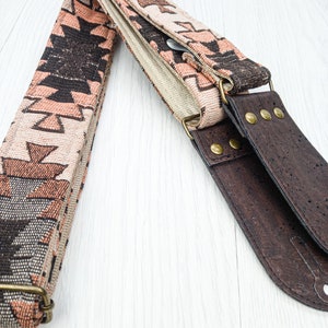 Retro Guitar Strap - Vegan Guitar Strap - Cork Leather Ends - Handcrafted in the UK - Suitable for Acoustic, Electric and Bass Guitar