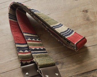 Vintage Red & Green Guitar Strap / Custom Guitar Strap, LTD Edition "Forest", Handmade in the UK