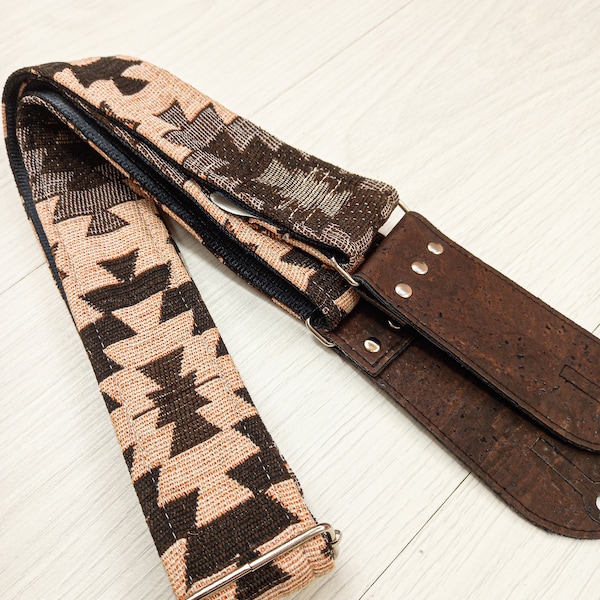 Retro Guitar Strap - Vegan Guitar Strap - Southwestern / Aztec - UK Handcrafted - Suitable for Acoustic, Electric and Bass Guitar