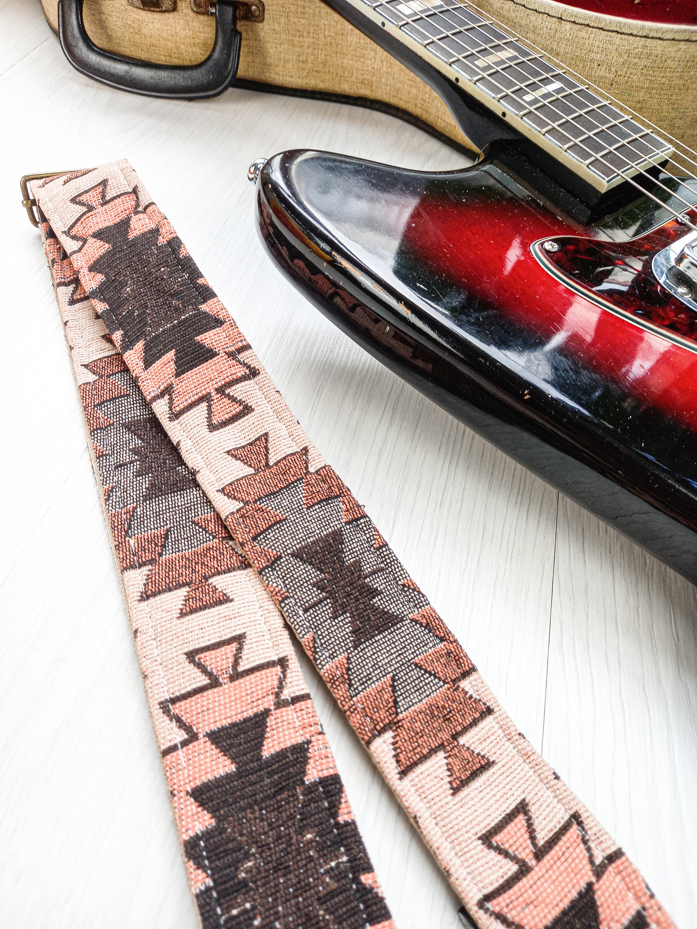 Retro Guitar Strap Vegan Guitar Strap Cork Leather Ends Etsy