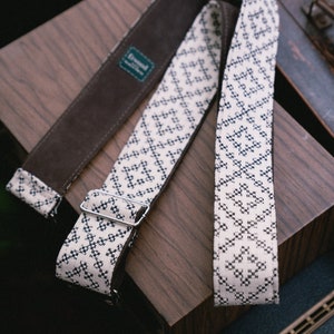 Vintage Guitar Strap / Handmade Guitar Strap, Geometric Woven Design, LTD Edition &quot;Monochrome&quot;, Handmade in the UK, Gifts for Guitarists