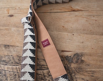 Vintage Guitar Strap / Handmade Guitar Strap, Black & White Chevron Design, LTD Edition "Pathways", Handmade in the UK