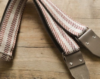Vintage Guitar Strap / Custom Guitar Strap, Handmade in the UK, Red Woven Design, LTD Edition "Sandstone"
