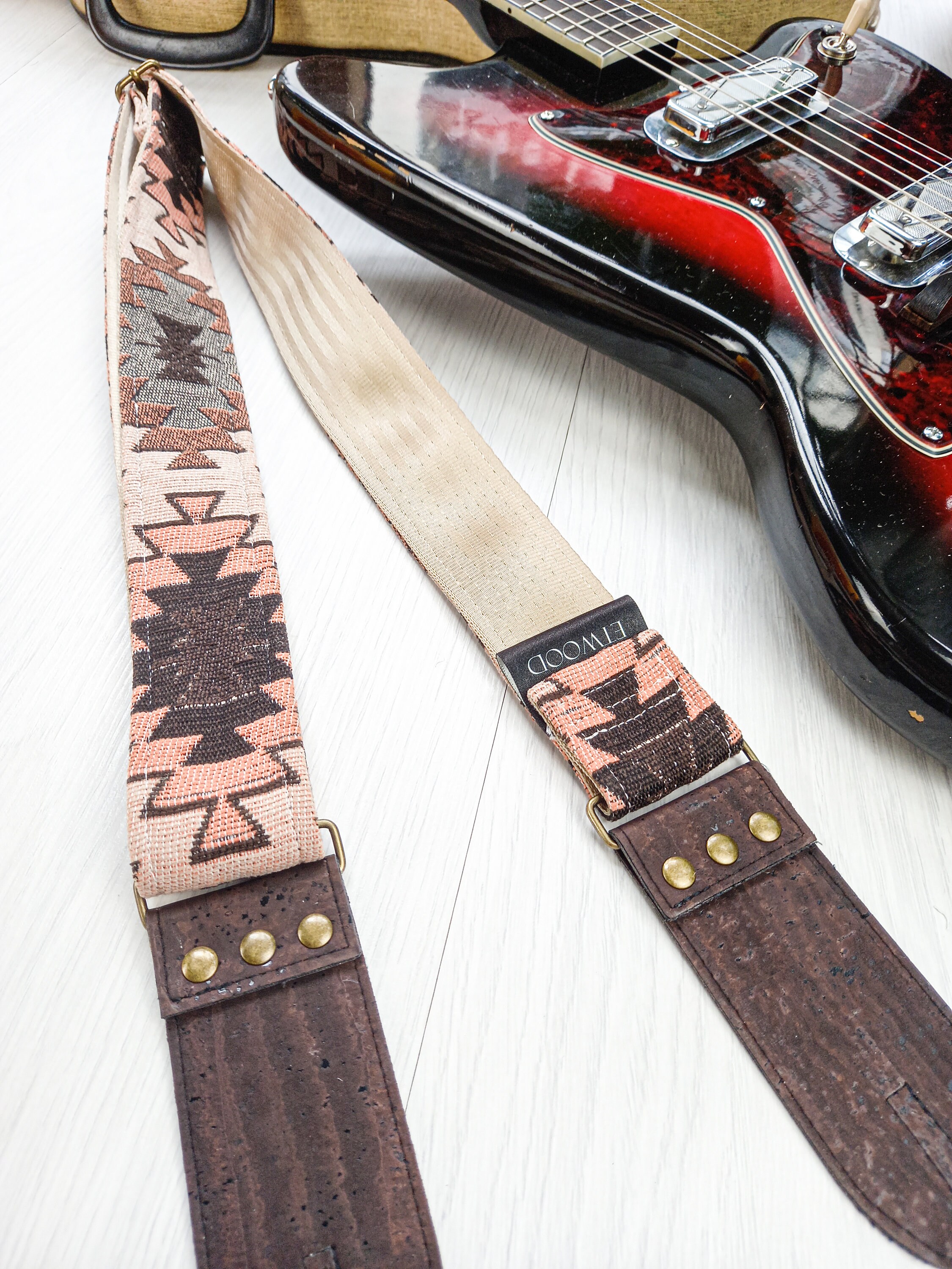Retro Guitar Strap Vegan Guitar Strap Cork Leather Ends Etsy