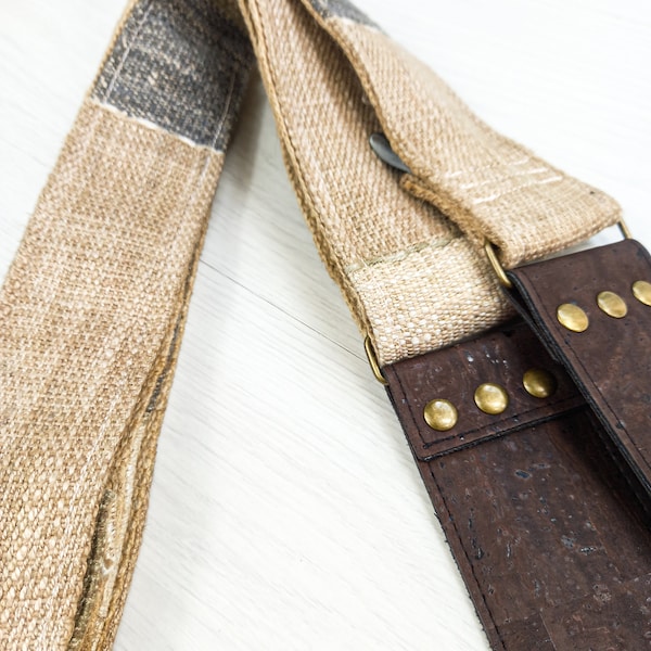 Handmade Guitar Strap - Cork Leather Ends - Handcrafted in the UK - Suitable for Acoustic, Electric and Bass Guitar