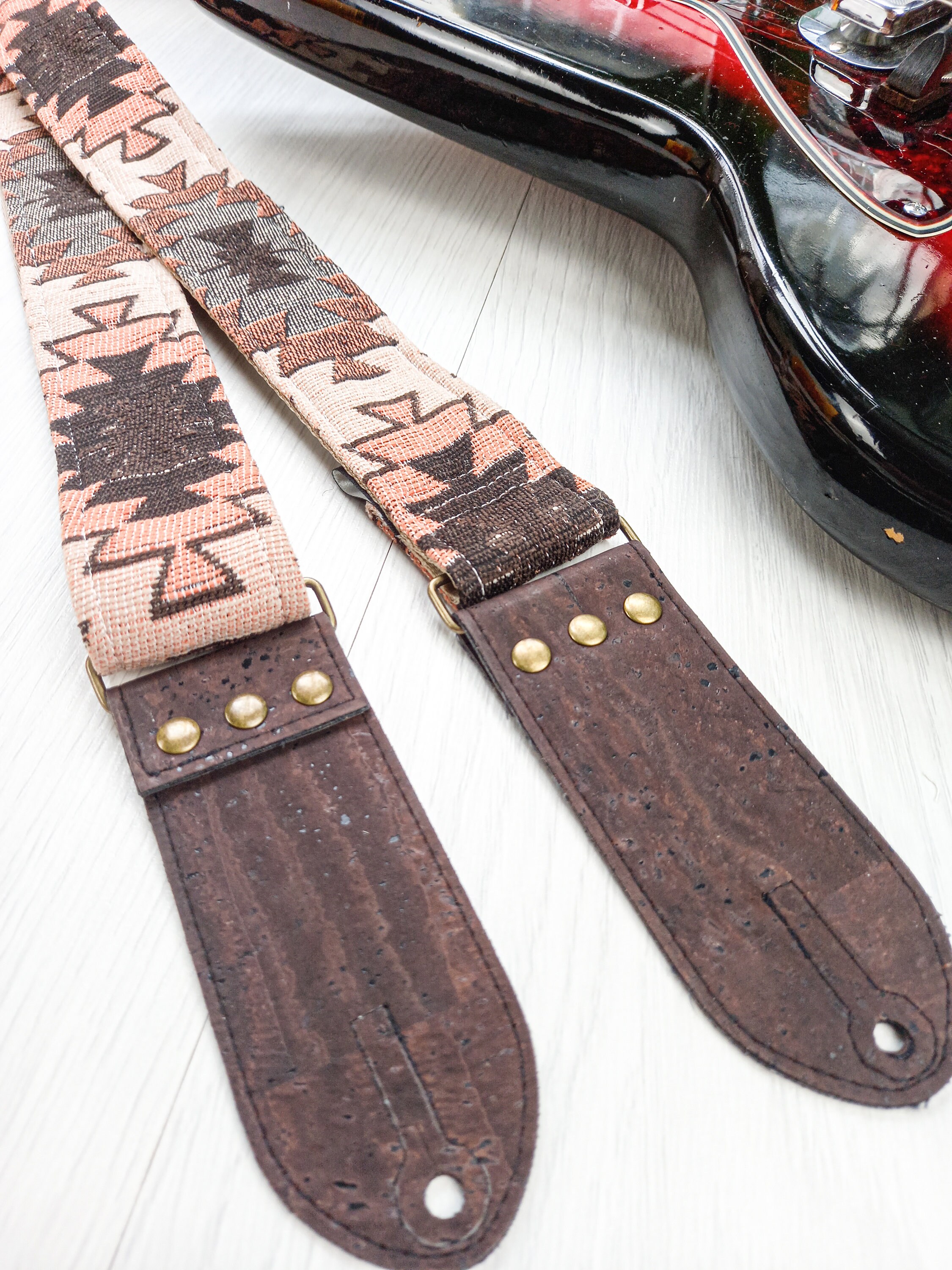 Retro Guitar Strap Vegan Guitar Strap Cork Leather Ends Etsy