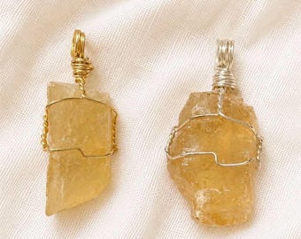 Handmade Yellow Calcite Crystal Pendant, Solar Plexus Chakra