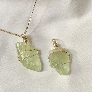 Green Calcite pendant / Silver and Gold wire wrapped pendant / calcite pendant / unique shape / good quality raw calcite stone