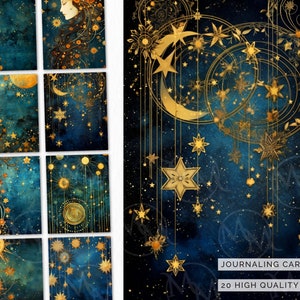 Tarjetas de diario floral celestial Papel imprimible con archivos PNG originales incluidos. Se permite el uso comercial. SB18