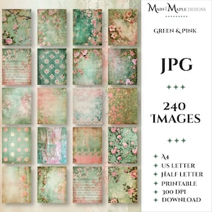 200+ A4 & Letter Scrapbook-Papiere zum Bedrucken, Grün, Pink, Grunge, beunruhigt, digitaler Halbbrief, kommerzielle Nutzung einschließlich POD-Kartenherstellung NS21