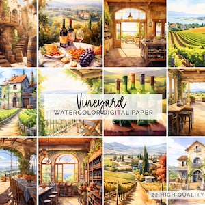 Weinberg-Szenen mit kommerzieller Nutzung für Planner Aufkleber, Card Making, Scrapbooking digitale Bilder, Weingut Clipart PNG Dateien CLIP-179