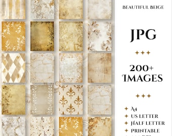 Big Bundle 200+ Printable Scrapbook Papers Beige Gold Neutral Digital A4, Letter, Half-Letter Commercial Use POD Decoupage Shabby Chic NS25