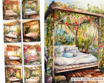 Garden Canopy Bed clipart with Commercial Use for Card Making, Scrapbooking Digital Images Sticker Making, Hanging palette beds | CLIP-137