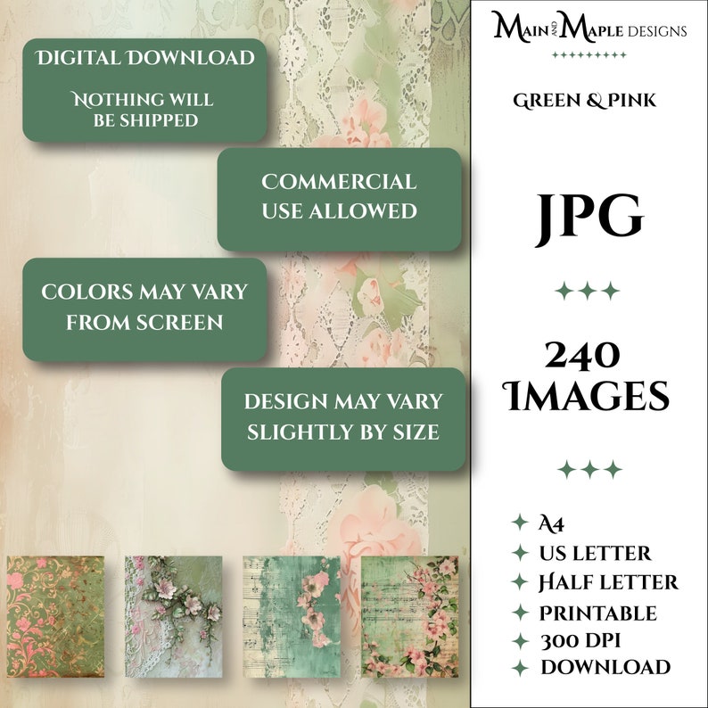 200+ A4 & Letter Scrapbook Papers Printable Green Pink Grunge ...