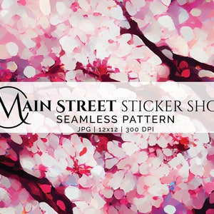 Sakura Designer Seamless Pattern  | Digital Paper | Commercial Use | Pink Cherry Blossom Branches | 1 Pattern | Sublimation Design SINGLE-08