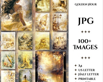 Golden Hour Bundle 200+ Junk Journal Printable Papers Scrapbook Digital A4, Letter, Half-Letter Decoupage Summer NS42 Yellow