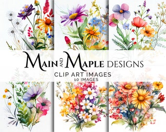 Wildflower Bouquets | 10 Images PNG Files Clip Art | Commercial Use  | Junk Journaling | Card Making Scrapbooking Wedding Art | CLIP-50