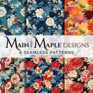 Vintage Kimono Floral Colorful Seamless Patterns, with Commercial Use BUNDLE-91