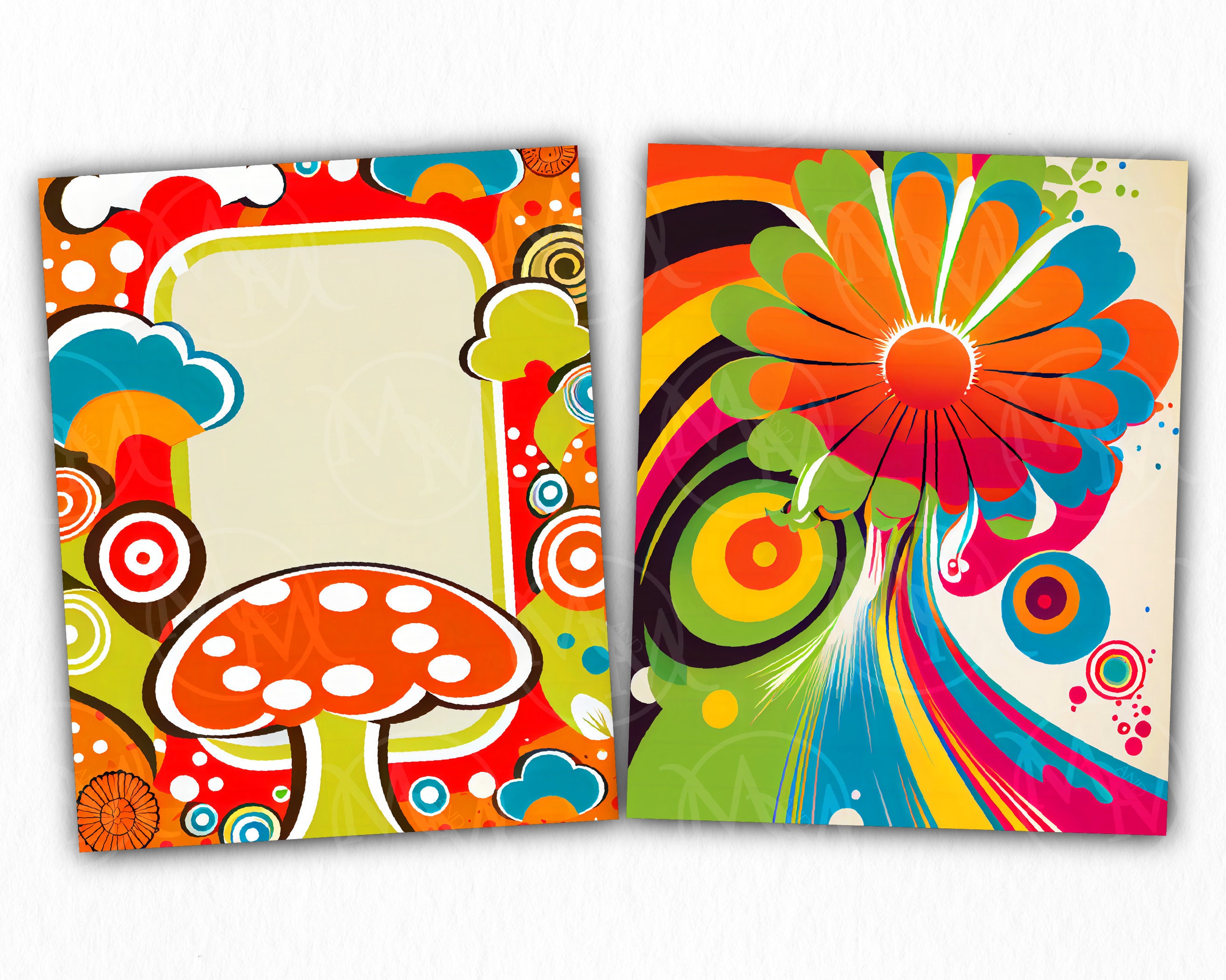 Groovy Flowers 1970's Vibrant Clipart With Commercial Use for Card